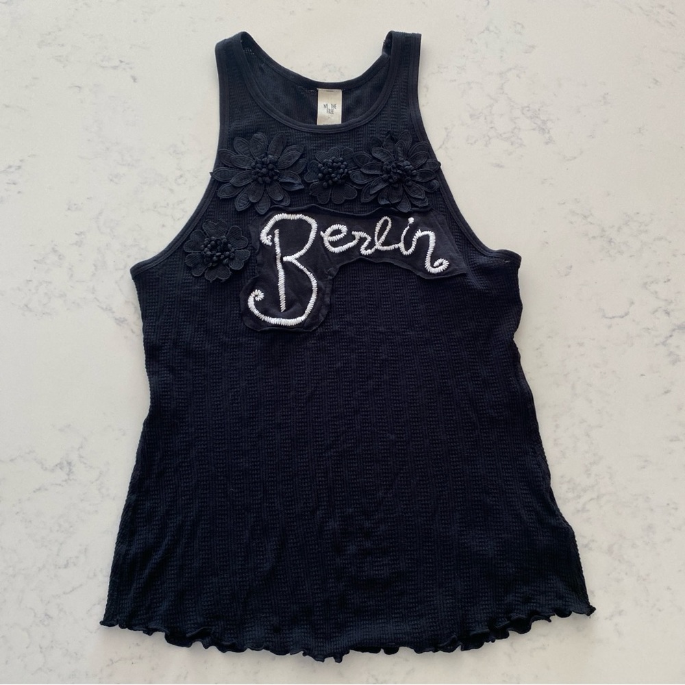 Free People City Love Black Floral Racerback Tank Sz S (b1)